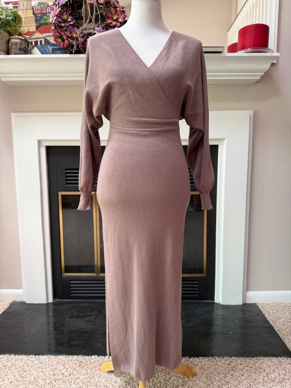 Elegant Mauve Wrap-Style Knit Dress - Women